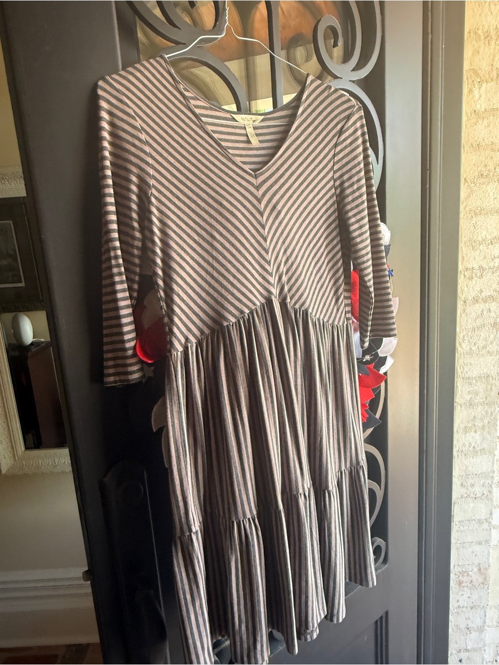 Matilda Striped  Tiered Midi Dress - Brown & Gray